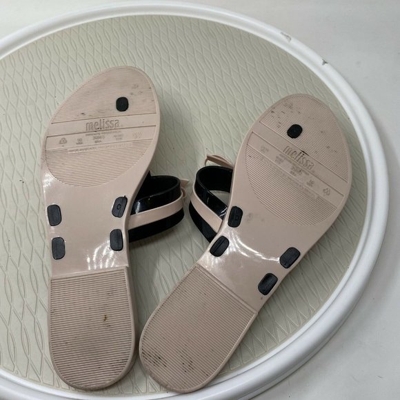 Melissa Shoes Jelly Sandals Flip Flops 10 Bow Vegan Plastic Pink Black Brazil - Picture 7 of 12